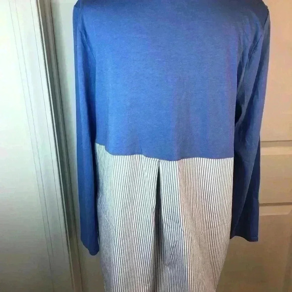 J Jill Large Blue and White Stripe Tunic Blouse L/S Cotton and Modal - Picture 2 of 5